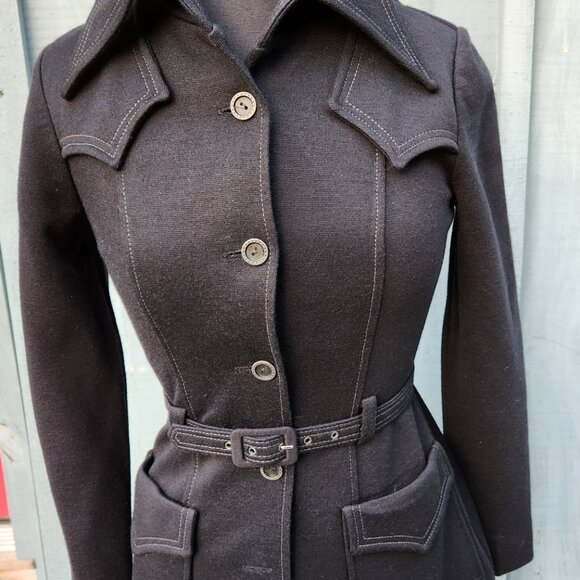 Lee Parker Navy Belted Jacket Size Small Vintage Circa 1970s to 1980s - Picture 3 of 4